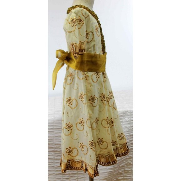 Gold/Cream Girls Dress 5/6 Dance Party Semi-Formal Sash-Belt Ruffled Rhinestones - Picture 4 of 6